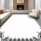 Elegant Black Ornate Floral Border Rug