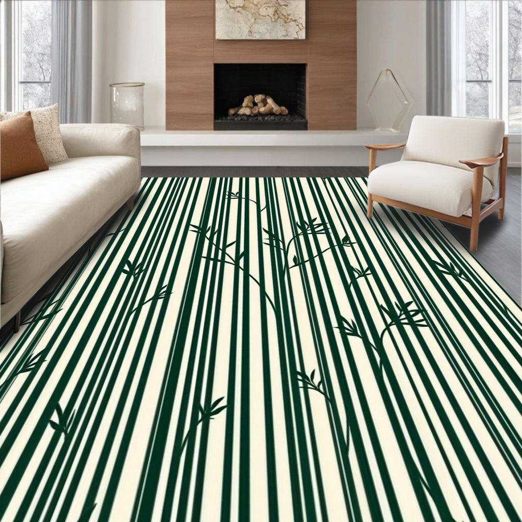 Dark Green Vertical Bamboo Stripes Rug