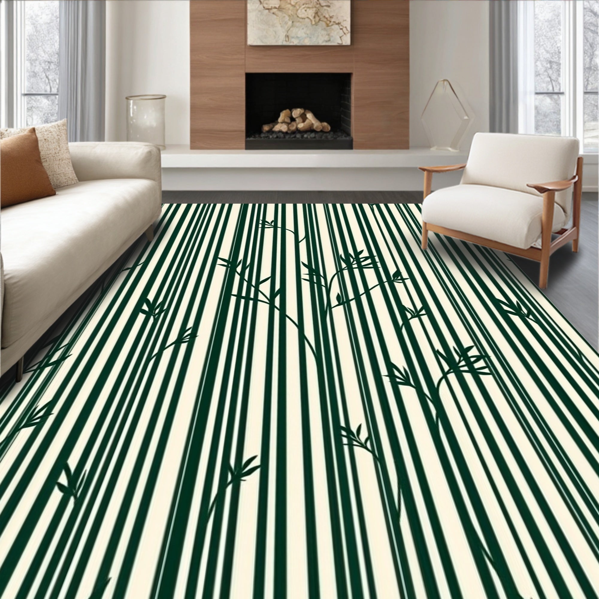 Dark Green Vertical Bamboo Stripes Rug