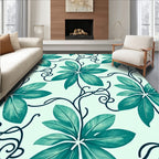 Teal Tropical Leaf Vine Art Rug