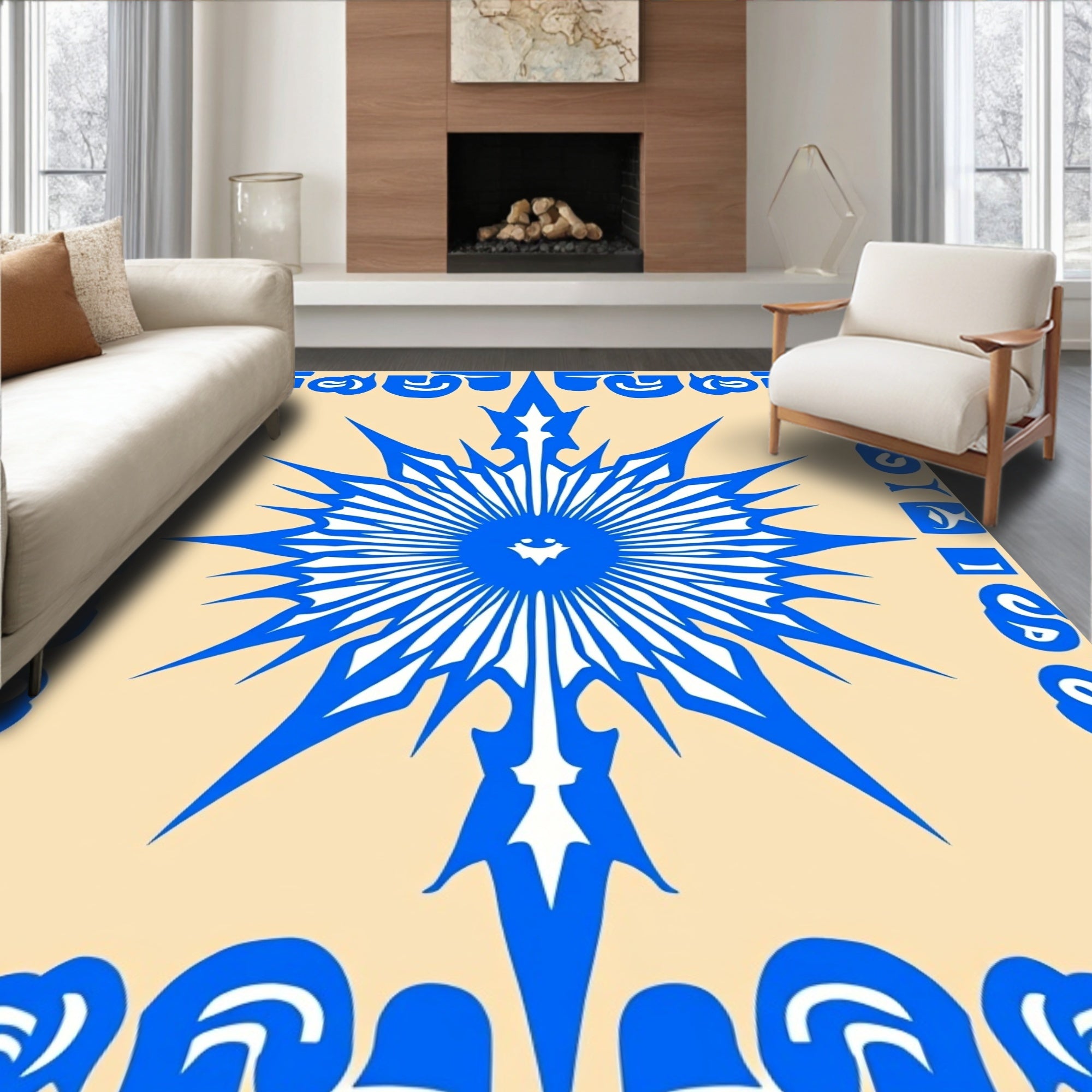 Azure Spiky Starburst Mandala Rug