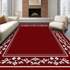 Ornate Deep Red Floral Border Rug