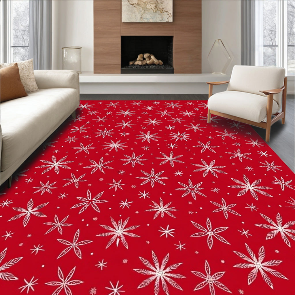 Crimson White Starburst Snowflake Scatter Rug