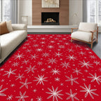 Crimson White Starburst Snowflake Scatter Rug