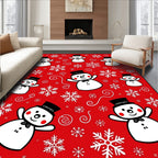 Cheery Snowman Snowflake Red Rug
