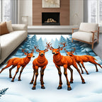 Winter Forest Herd Deer Scene Rug
