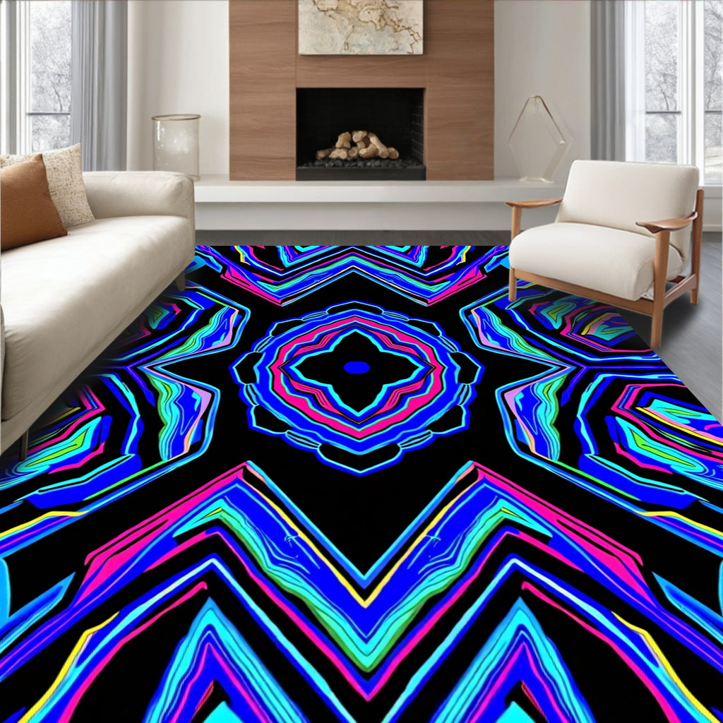 Vibrant Psychedelic Abstract Mandala Rug