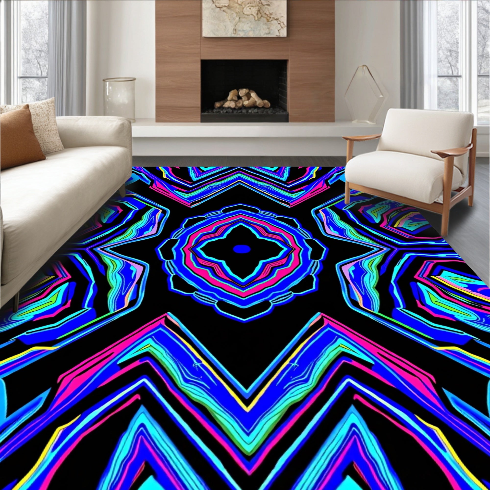 Vibrant Psychedelic Abstract Mandala Rug