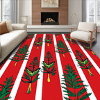 Red White Striped Fern Floral Rug