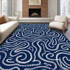 Deep Blue Abstract Swirl Lines Rug