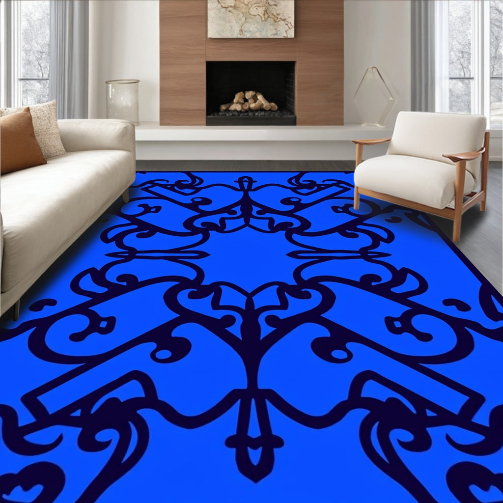 Deep Blue Opulent Scrollwork Rug