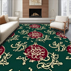 Maroon Ornament Swirl Gold Accents Rug