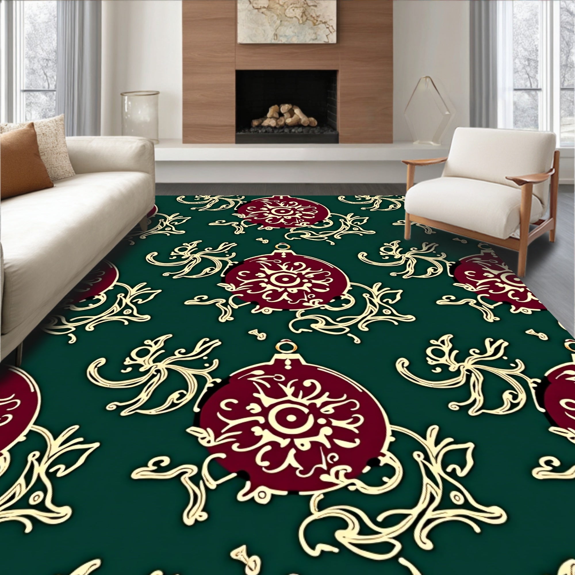 Maroon Ornament Swirl Gold Accents Rug