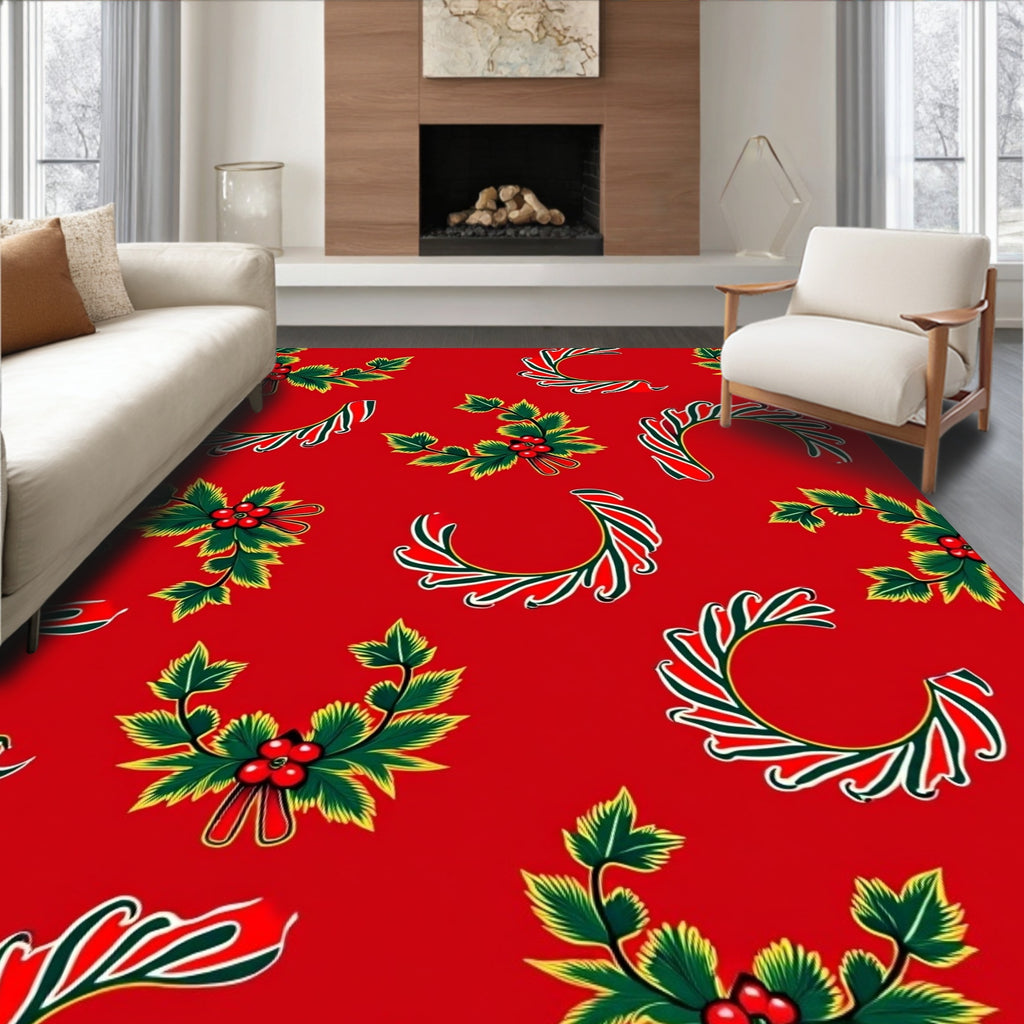 Festive Red Holly Berry Garland Rug