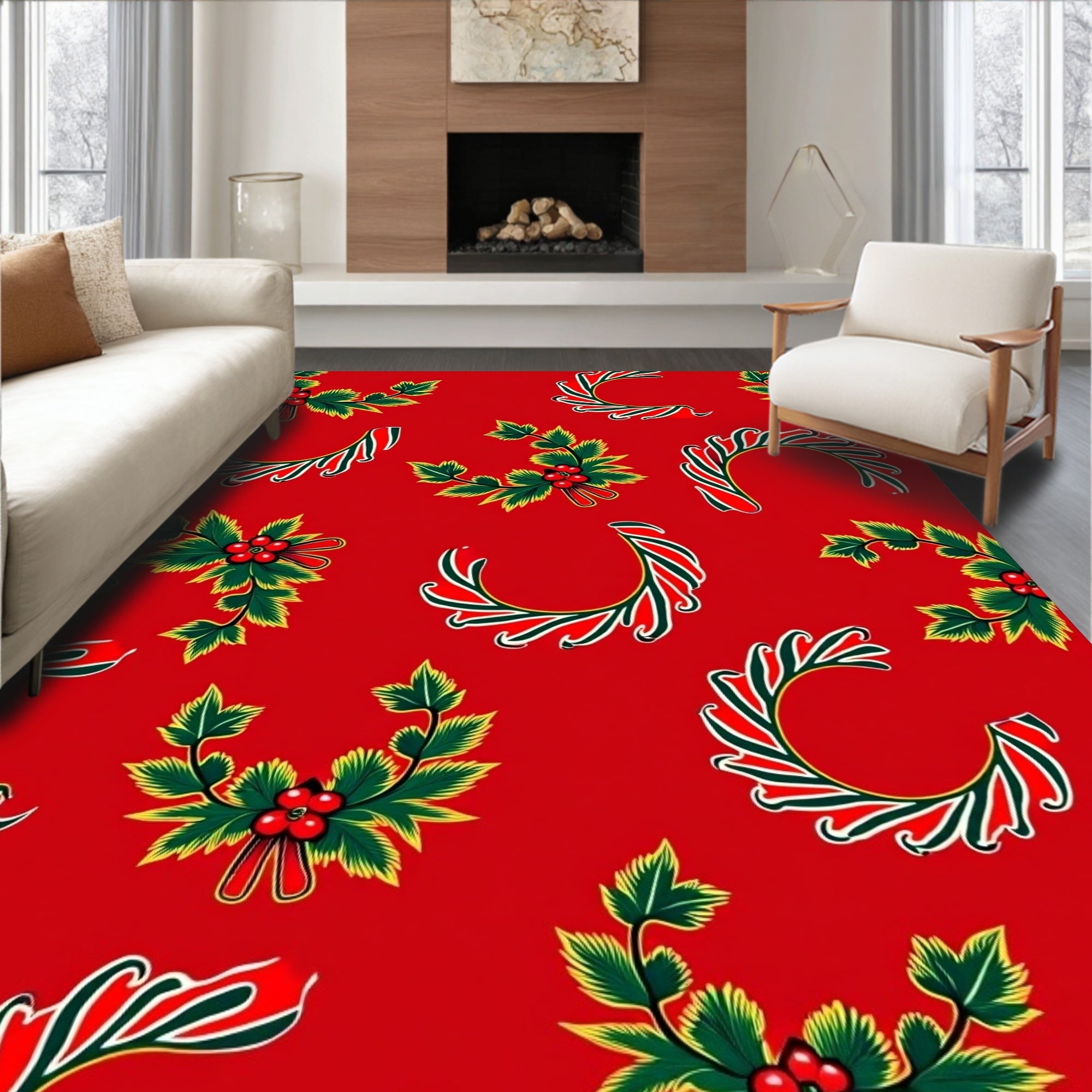 Festive Red Holly Berry Garland Rug