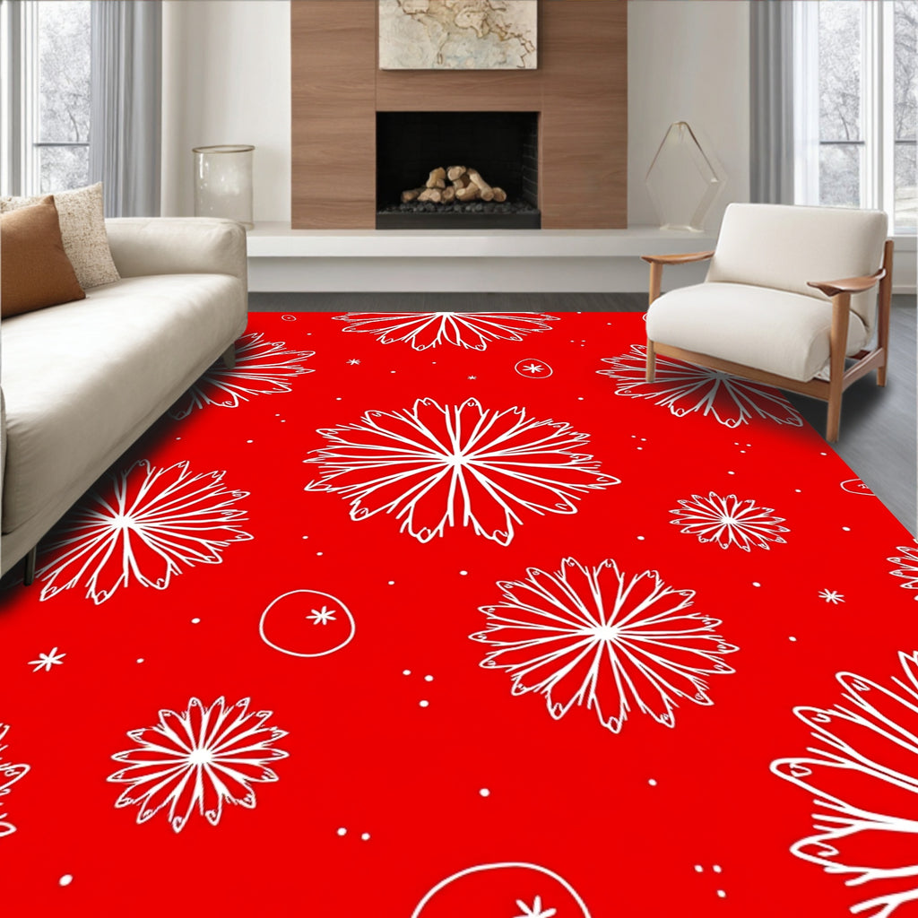 Red White Starburst Petal Collage Rug
