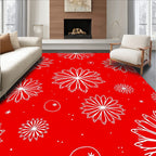 Red White Starburst Petal Collage Rug