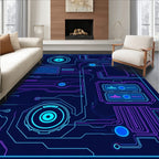 Futuristic Circuit Board Neon Blue Purple Rug