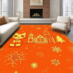 Retro Yellow Cat Meets Winter Village Rug
