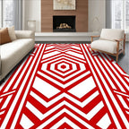 Bold Red Geometric Hexagon Stripes Rug