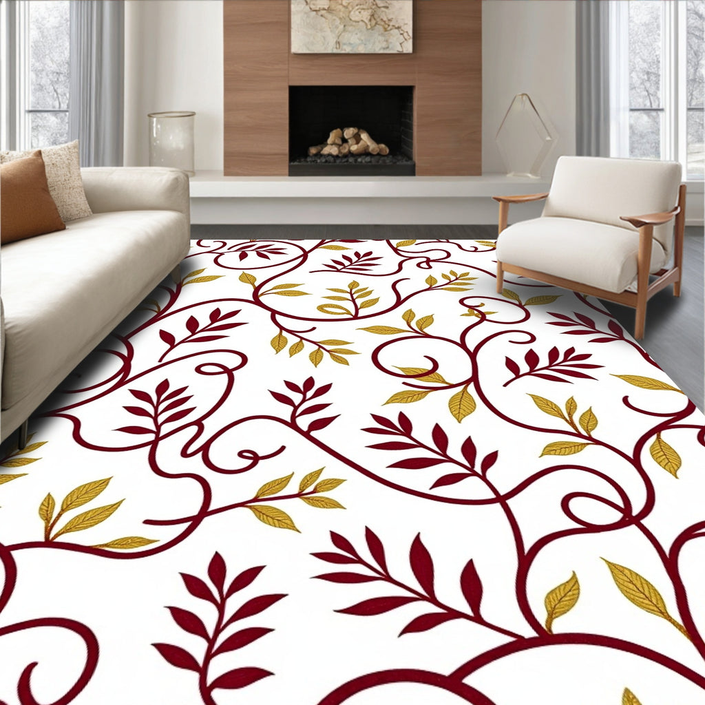 Burgundy and Gold Leafy Vines Rug