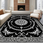 Black White Mandara Floral Banded Rug