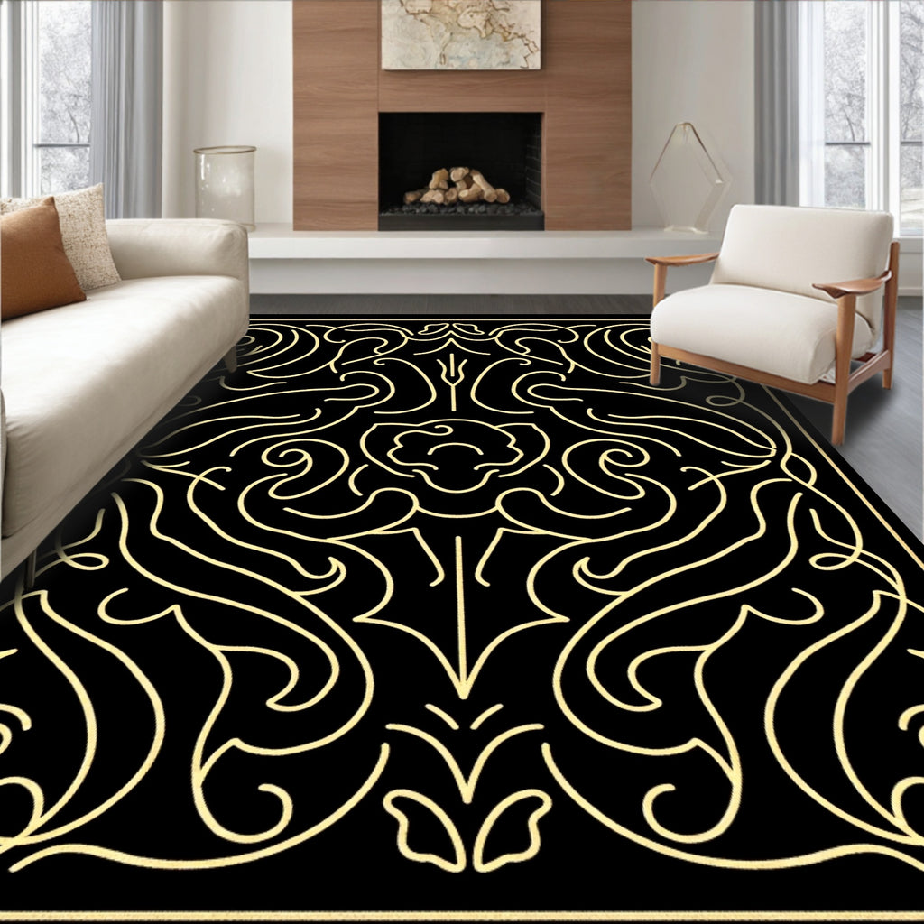 Elegant Gold Filigree Scrollwork Rug