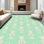 Vintage Mint Cream Damask Scroll Repeating Rug