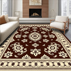 Deep Brown Floral Medallion Border Rug