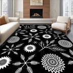 Black White Floral Starburst Fern Rug