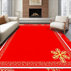 Red Golden Snowflake Geometric Border Rug