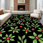 Red Berry Green Leaf Botanical Art Rug