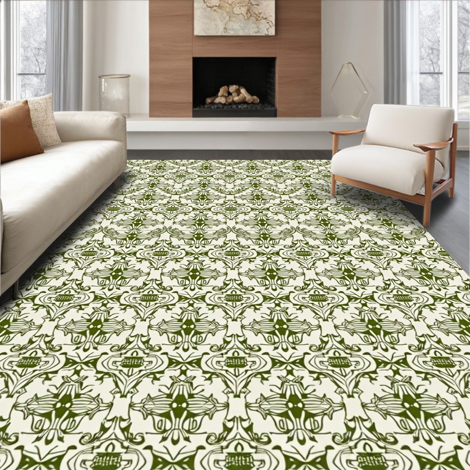 Ornate Green Floral Arch Medallion Rug