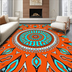 Vibrant Orange Teal Mandala Rug