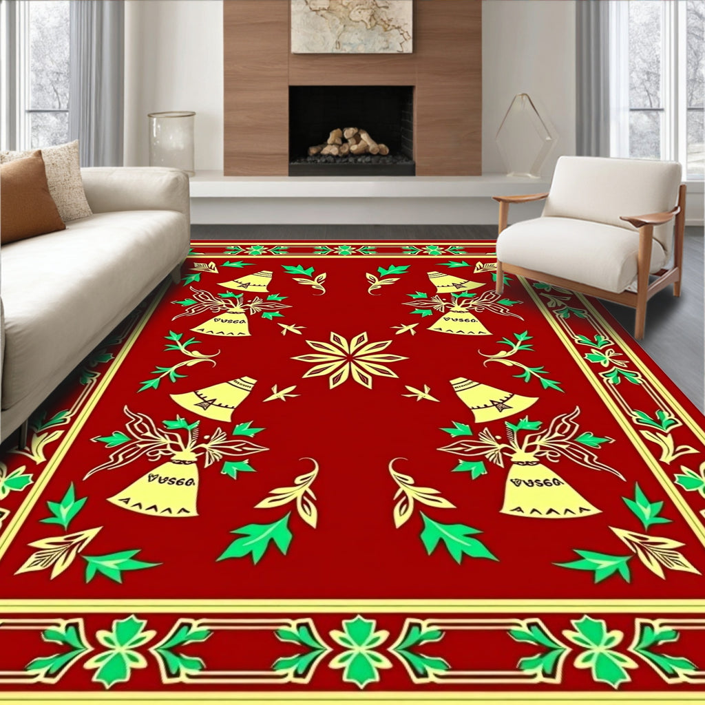 Crimson Botanical Bell Mandala Rug