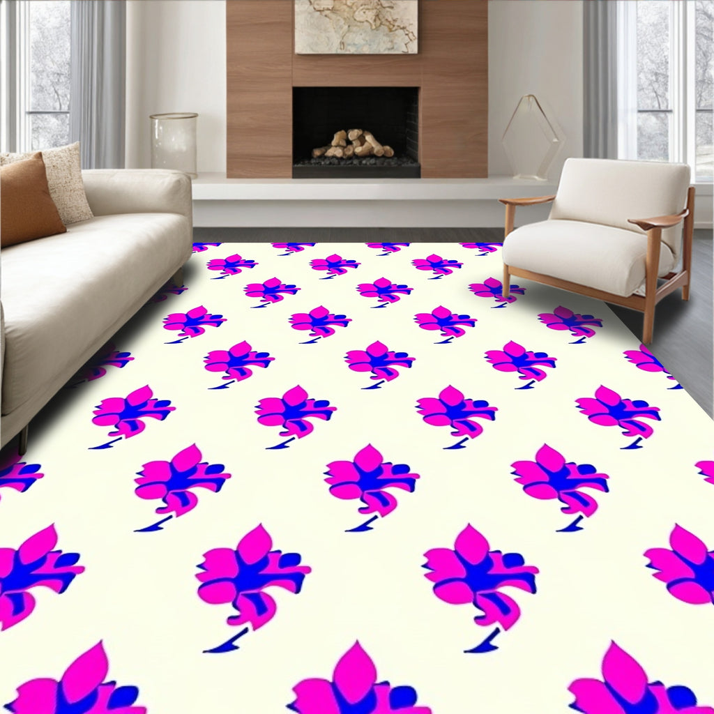 Vibrant Pink Blue Floral Medallions Rug