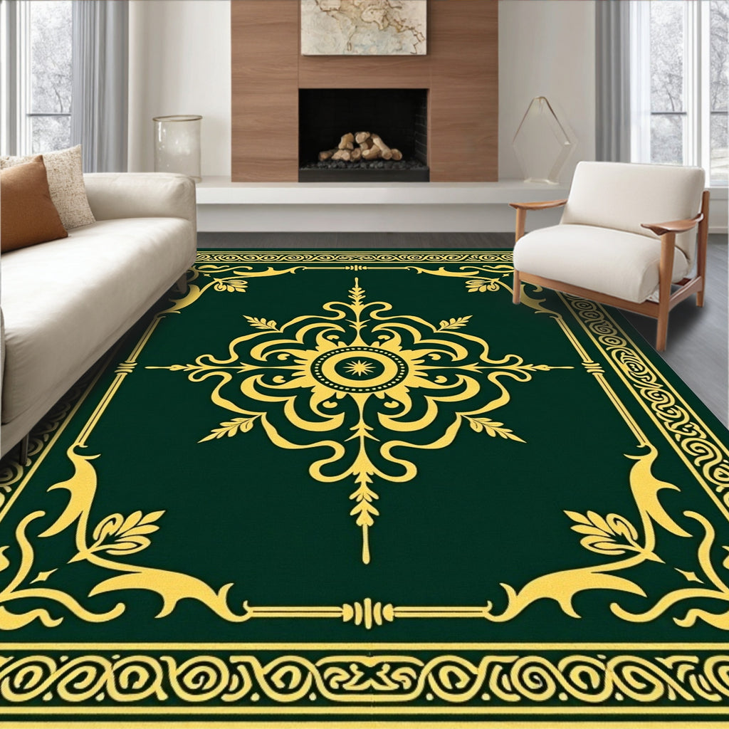 Emerald Gold Floral Medallion Accent Rug