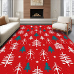 Crimson Evergreen Forest Silhouette Rug