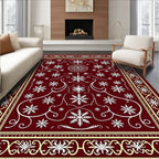 Deep Red Snowflake Medallion Border Rug