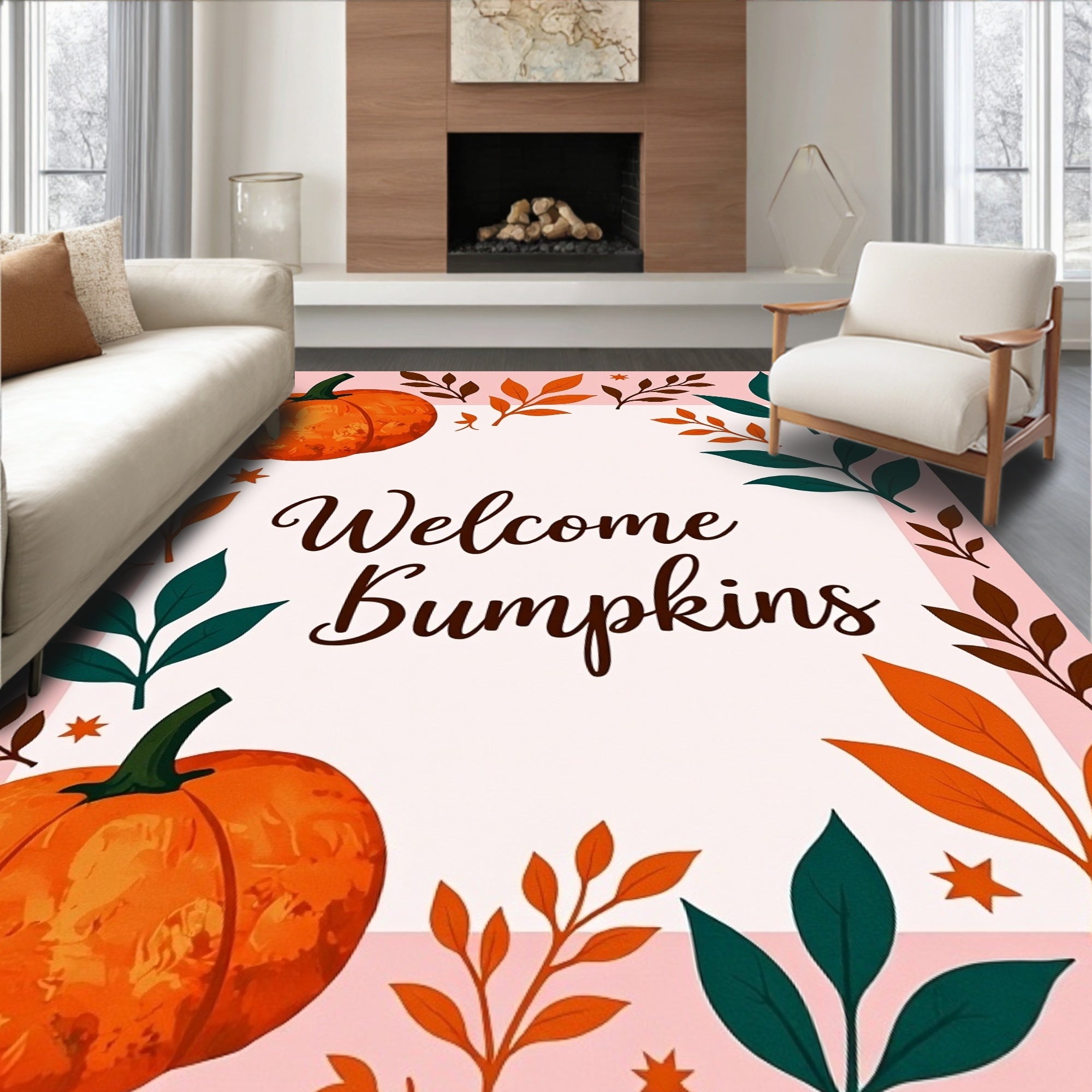 Autumn Pumpkin Leaf Border Rug