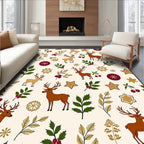 Golden Deer Festive Holly Berry Woodland Rug