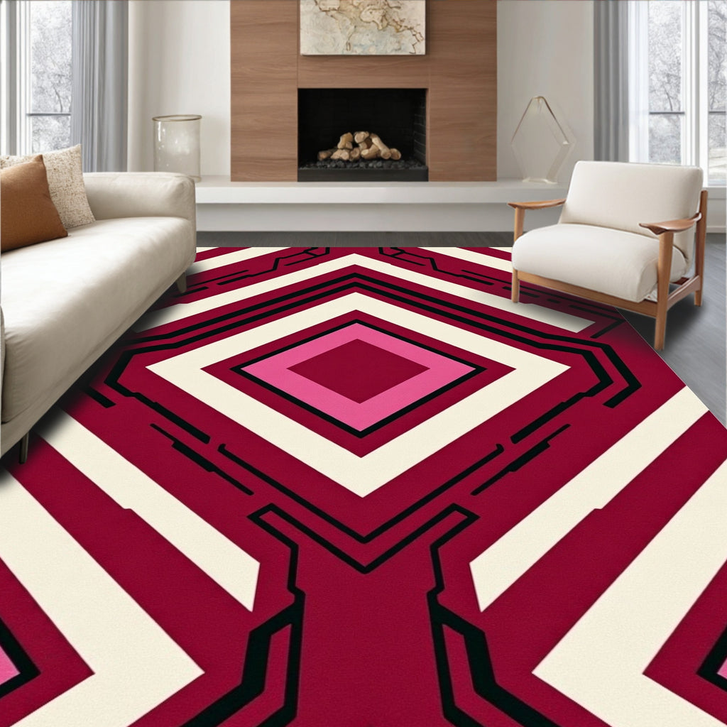 Crimson Pink Diamond Tech Geometric Rug