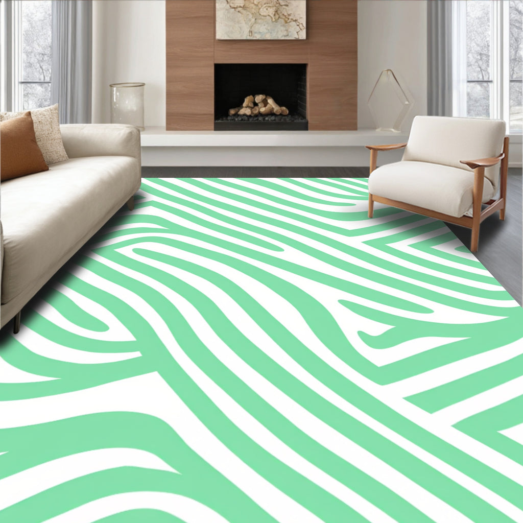 Pale Green Abstract Zebra Stripes Rug