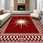 Crimson Sunburst Geometric Border Rug