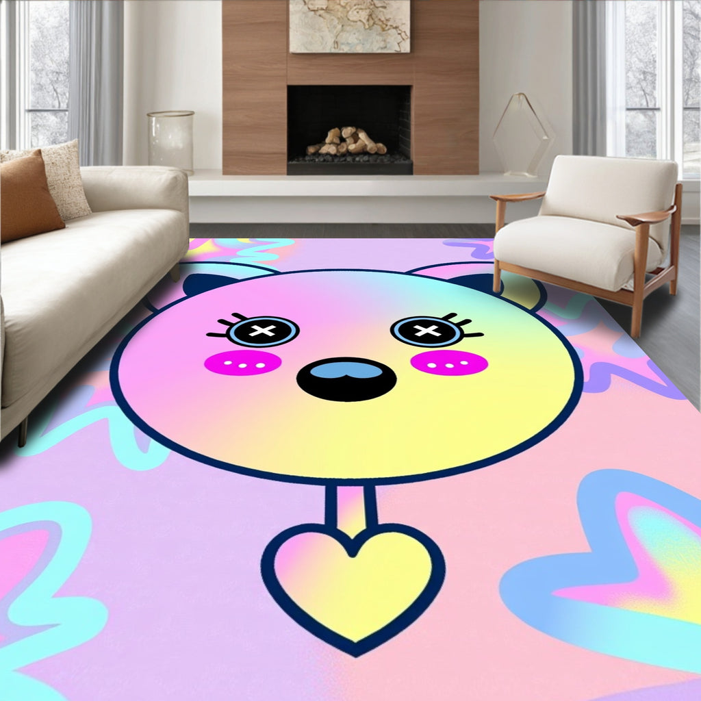 Whimsical Kawaii Bear Pastel Starburst Rug