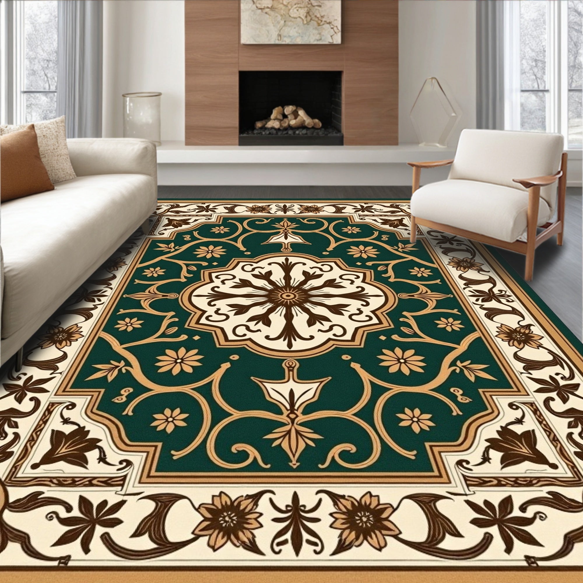 Victorian Emerald Floral Medallion Rug