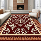 Rich Burgundy Cream Floral Frame Rug