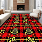 Red Black Plaid Yellow Floral Elements Rug