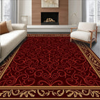 Crimson Red Ornate Scrollwork Blanket Stitch Rug
