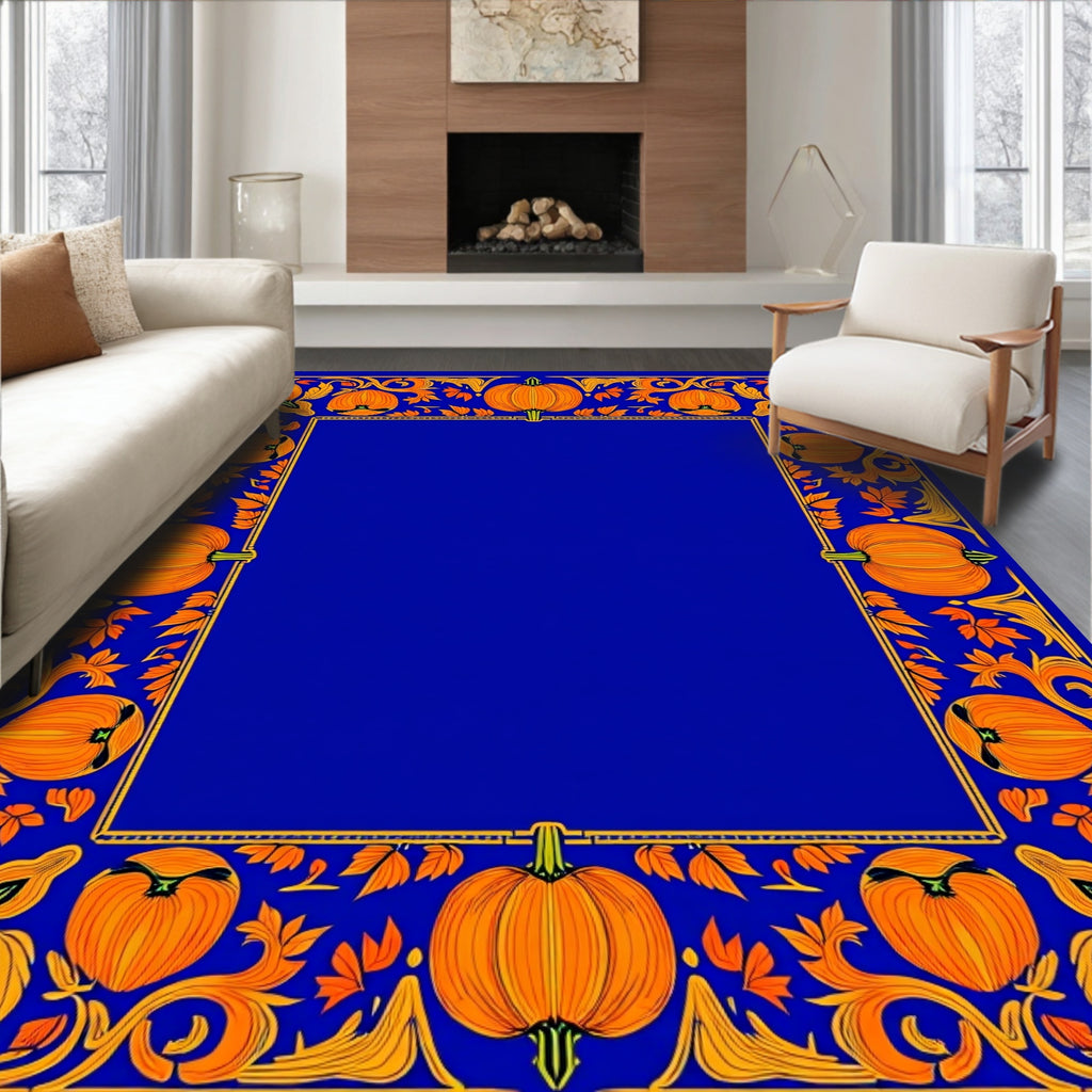 Vibrant Orange Pumpkin Foliage Border Rug